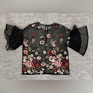 Haute Monde Black Sheer Embroidered Blouse